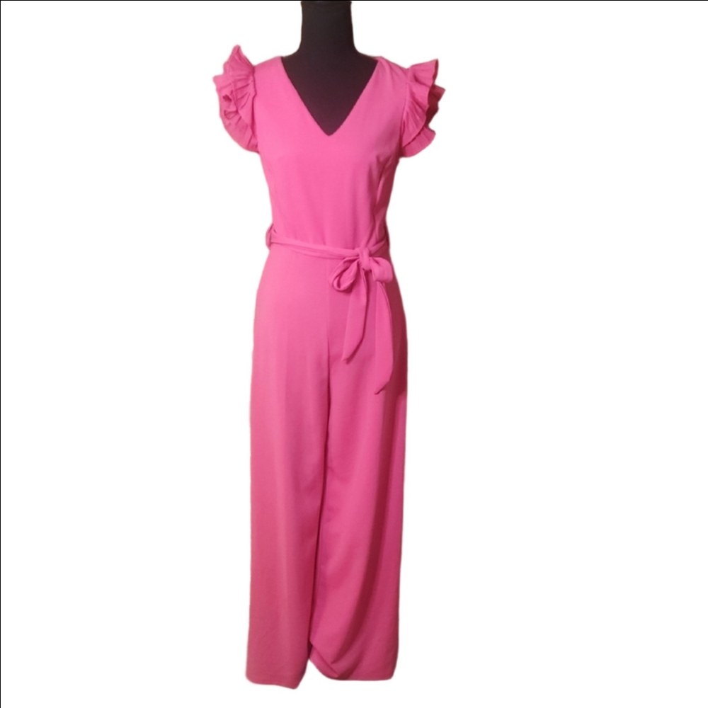She + Sky  Pink Ruffle Jumpsuit, Size Small